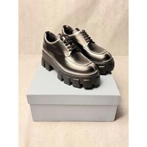 Prada Monolith Brushed Leather Derby Shoes SZ EU 40 / US 7 Argento Brand New
